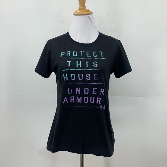 Under Armour T Shirt Womens S Small Black Semi Fitted Protect This House Tee - Picture 8 of 13
